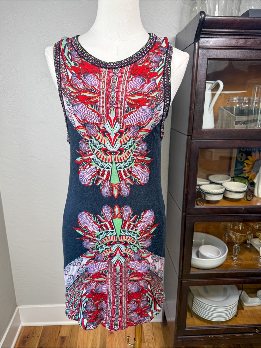 Custo Barcelona Lusat Simbai Floral Print Fully Lined Bodycon Tunic Dress Size S